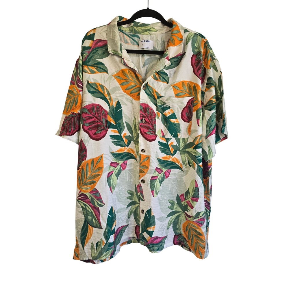 🆕️ NWT Old Navy Mens‎ XXL Tropical Leaf Print Button Down Short Sleeve Hawaiian